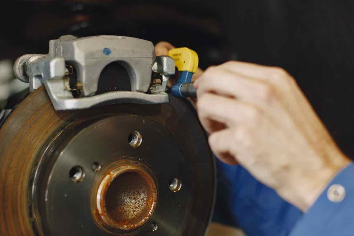 Brake service in progress at Automotive Solutions in Lilburn