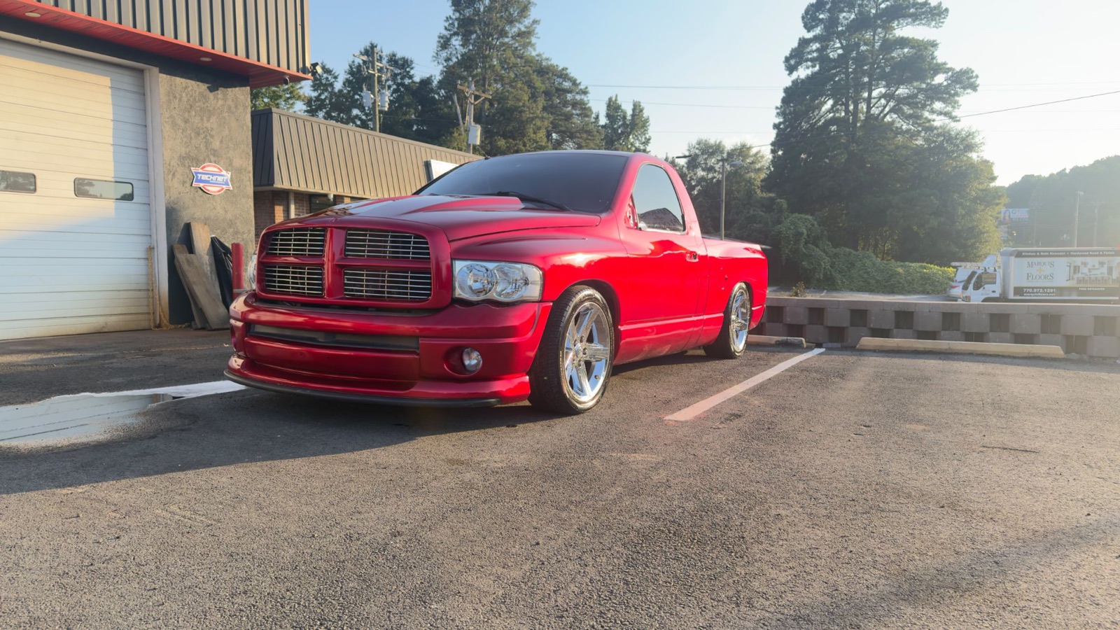 The finished Ram in gloss red outside the shop